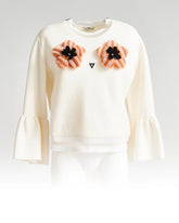 Maglione con maniche svasate applicate in maglia color crema Fendi